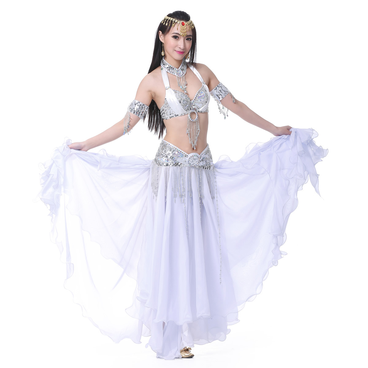 Picture of Chiffon Roll Leaf Double Split Ear Dress Belly Dance Dress Belly Dance Veil Dress Belly Dance High Split Dress Dance Dress