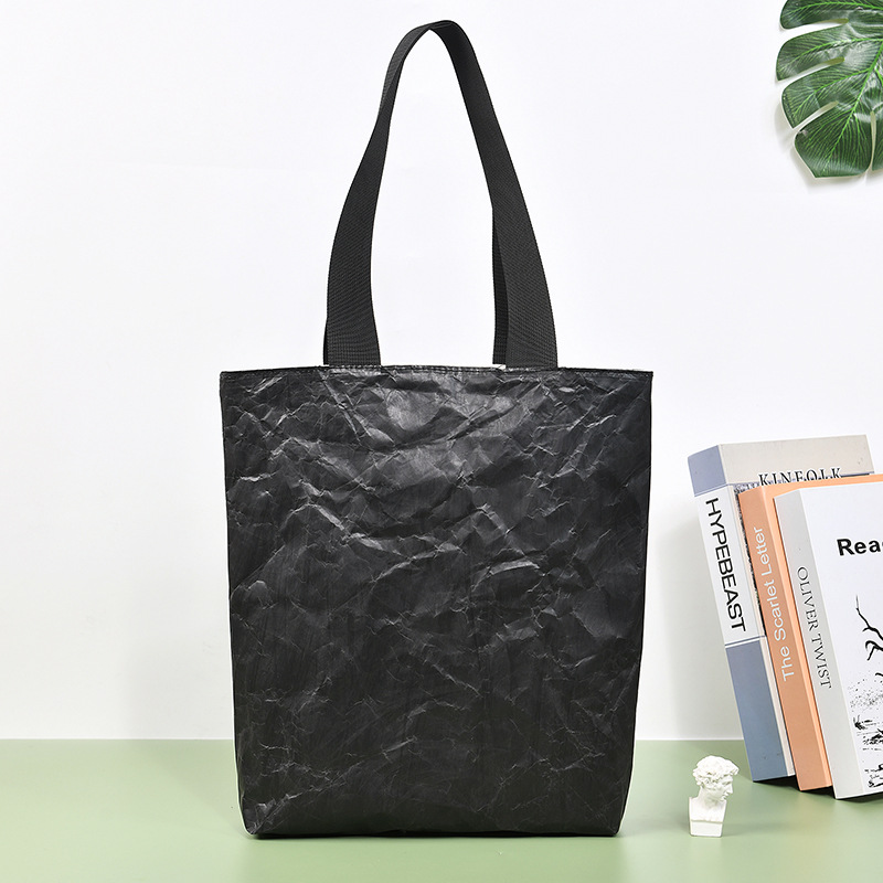 Black Waterproof DuPont Paper Bag Washable Tear Paper Bag Wholesale Shopping Gift Tote Bag Printing