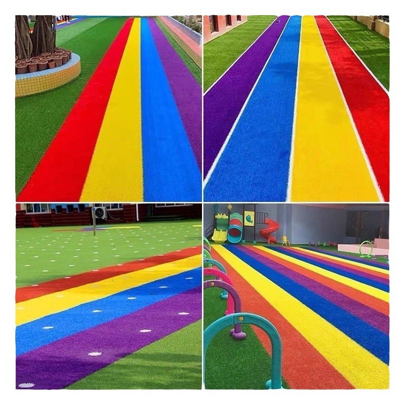 Picture of Rainbow Runway Kindergarten Lawn Rainbow Carpet Outdoor Artificial Lawn Playground Mat Rainbow Simulation Lawn
