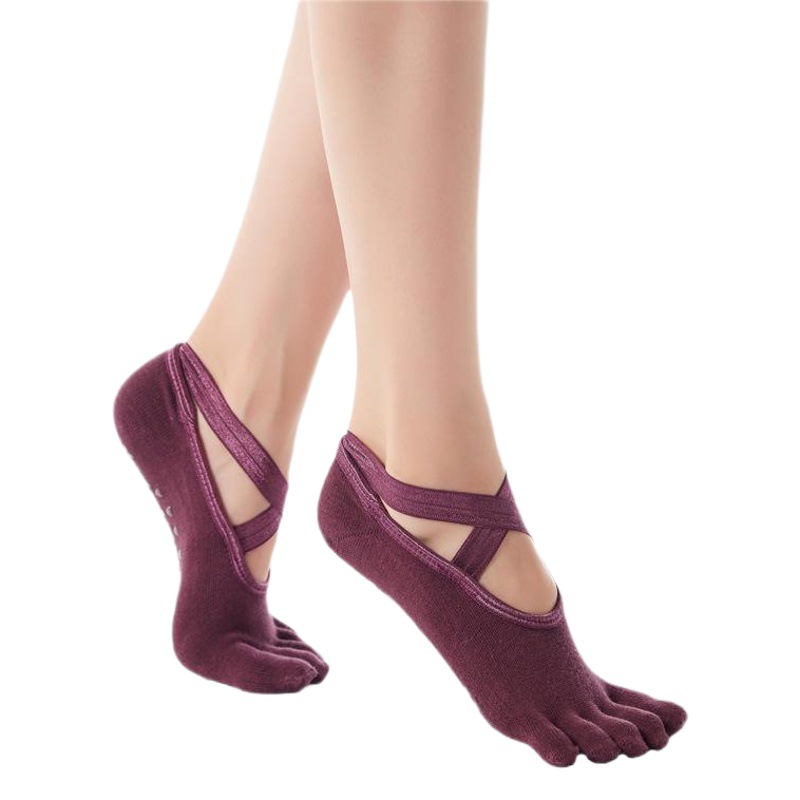 New Style Combed Cotton Yoga Socks Five Fingers Cross Lace-up Foot Dispensing Sports Dance Socks Casual Fashion Floor Socks