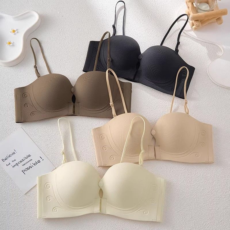 Small Chest Gathering Not Falling Not Empty Cup Non-slip Tube Top Seamless Invisible Bra Foundation Liquid Front Buckle Strapless Underwear for Women