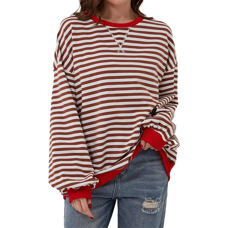 Picture of Europe and the United States cross-border Amazon autumn and winter new casual striped color matching T-shirt top