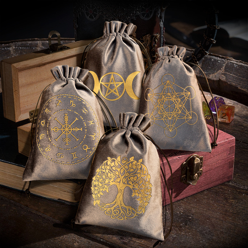 New card flannel bag gray three-phase monthly gift bag drawstring quick straight tube bag small objects jewelry storage bag