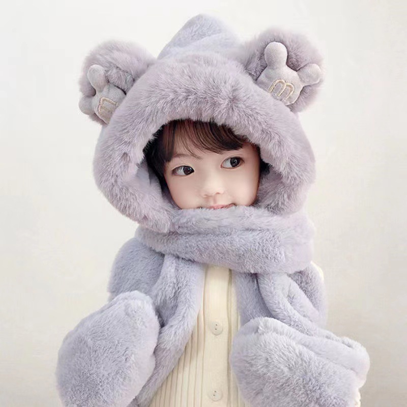Picture of New Bear Hat Winter Hat Cute Warm Thickened Scarf Integrated Ear Protection Hat Three-Piece Set Cycling Cold Protection Hat