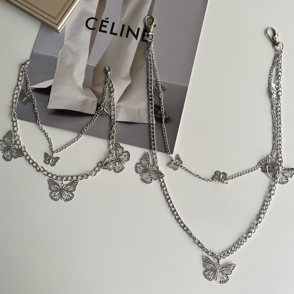 Homemade double-layer butterfly pants chain suit chain decorative belt pants hanging chain accessories jk waist chain ins hip hop