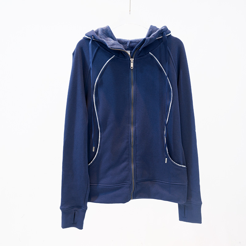 Picture of Autumn and winter fleece warm hooded women's yoga clothing zipper coat sports running fitness leisure long sleeve sweater