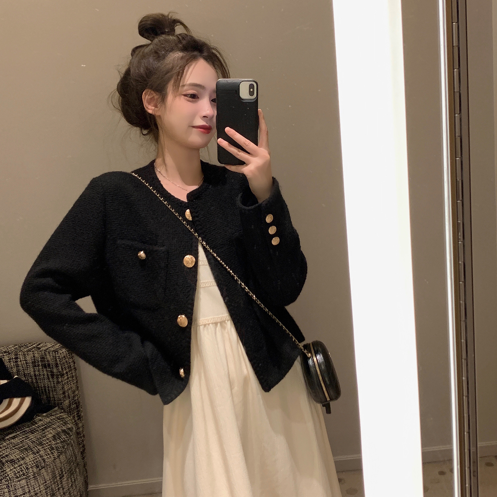 Picture of Tweed Style Outwear for Women Spring & Fall 2025 New Korean Style Loose Elegant Short Cardigan Woven Jacket Top