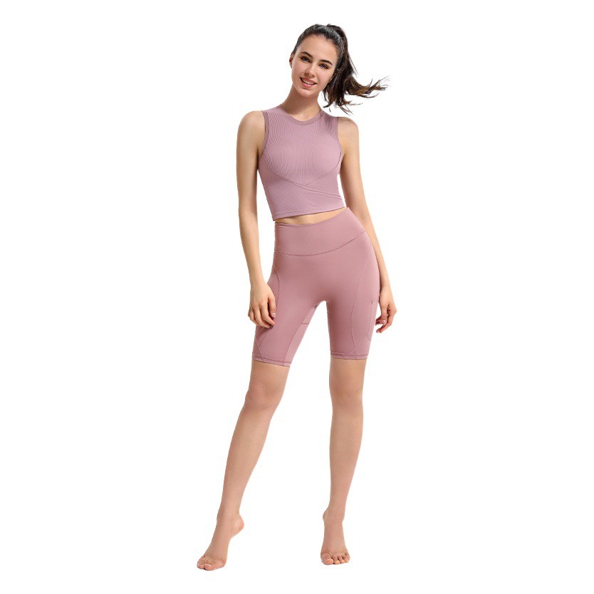 Cross-border Rib Sports Vest Women's Spring and Summer New Tight Yoga Clothes Top Sexy Slim Fitness Clothes with Chest Pad