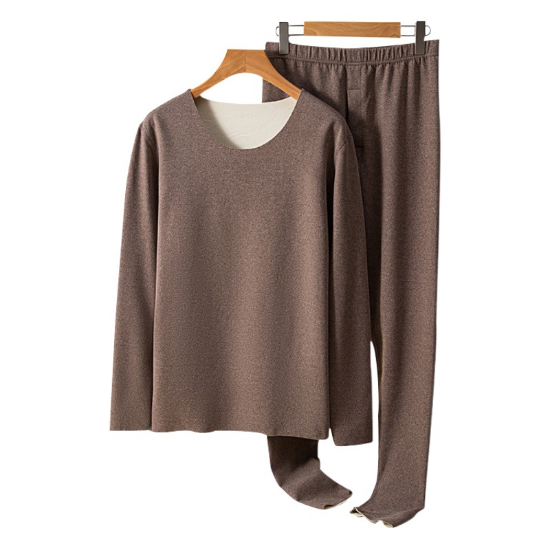 Seamless thermal underwear men's thickened fleece-lined cold-proof velvet self-heating plus size autumn clothes long pants suit autumn and winter