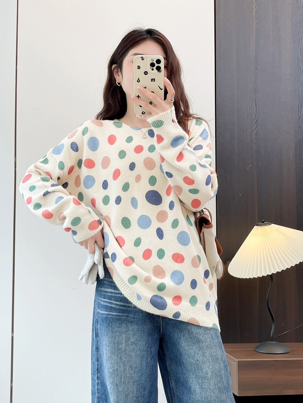 2024 Autumn New Printing and Dyeing Mink Cashmere Knitted Sweater Loose Crewneck Fashionable Casual Sweater for Women