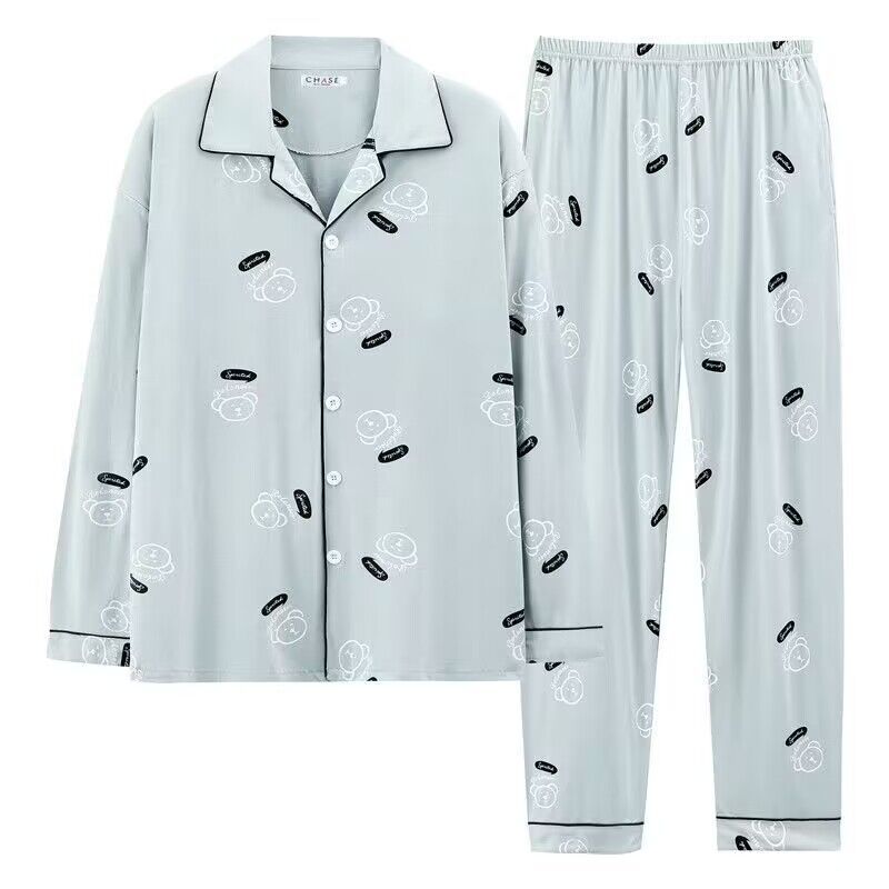 100% Pure Cotton Pajamas Men's Spring and Autumn Long Sleeve Home Clothes Summer Thin Men's Cardigan Autumn and Winter suit