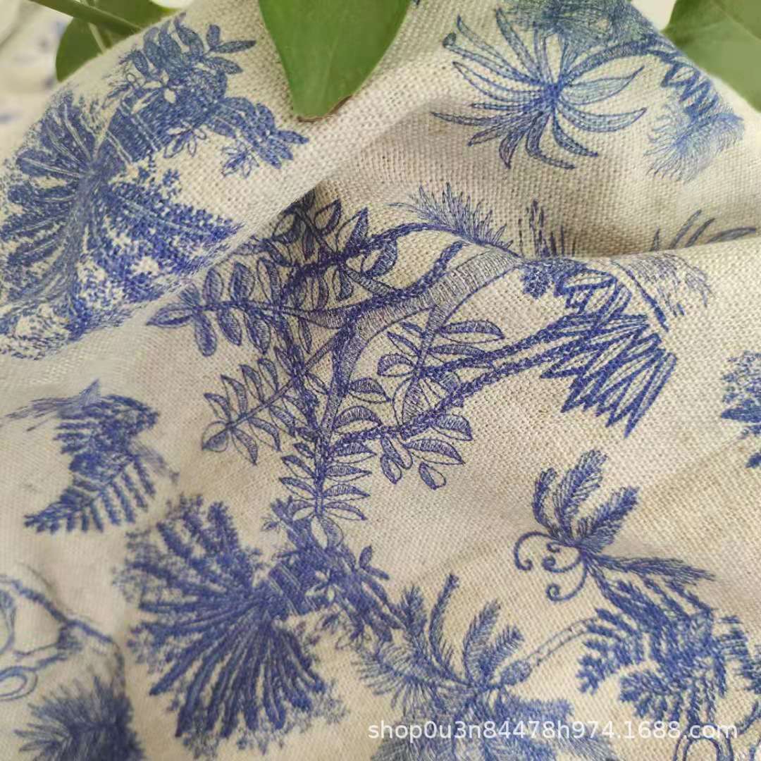 Linen Cotton Primary Color Digital Printing Cloth 300GSM Linen Cotton Printed Sofa Cloth French Linen Furniture Cloth
