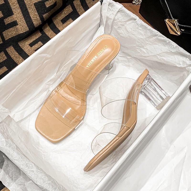 Transparent Sandals for Summer Wear 2023 Summer New Thick Heel Slippers Crystal High Heels Large Size Sandals 41-43 Women