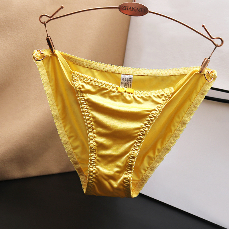 French bow sexy hollow underwear Women's Low Waist Seamless Satin Chic pure desire plus size love buckle briefs