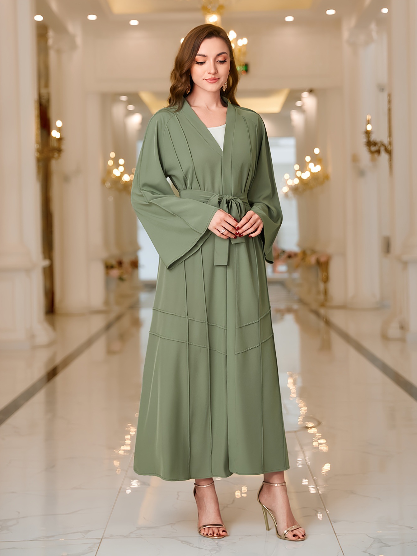 Picture of Middle East Muslim Women Cardigan Women Robe Abaya Solid Color Waist Tight Robe Women MSL98