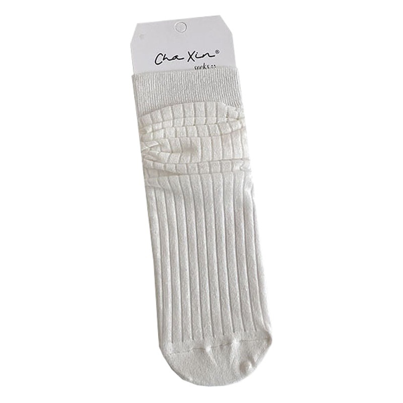 White Socks Women's Mid-length Socks ins Trendy Summer Thin Breathable Korean Style Ballet Style Slimming JK Vertical Strip Pile Socks