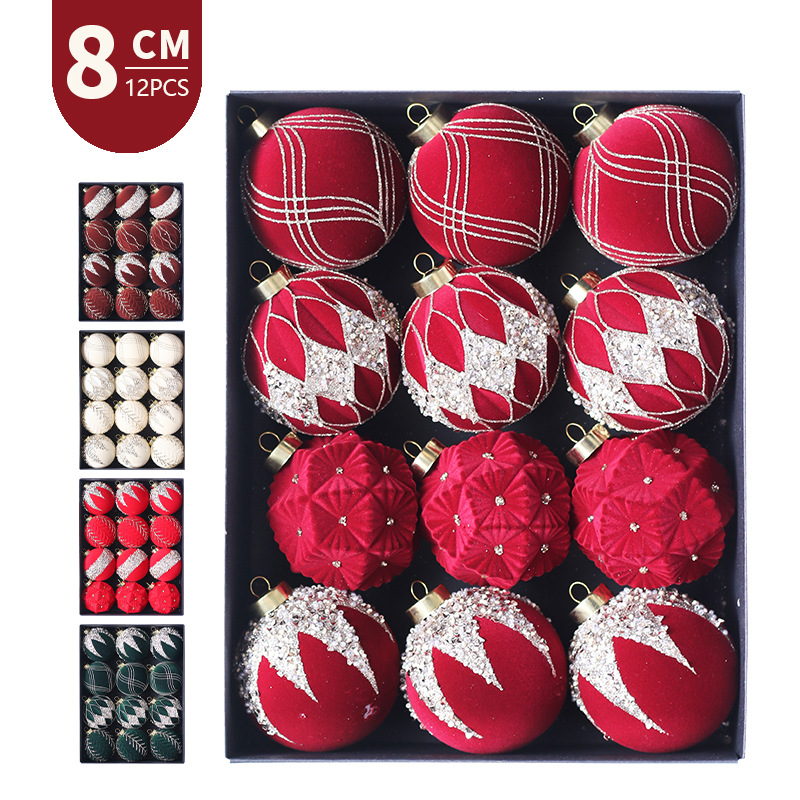 Cross-border New Christmas Decorations Boutique Color Diamond Flocking Christmas Ball Gift Pack Christmas Tree Pendant