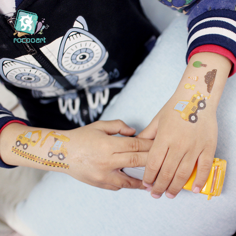 Picture of Cross-Border Supply Waterproof Children's Tattoo Stickers Cartoon Car Excavator Fire Truck Children's Traffic Tattoo Stickers