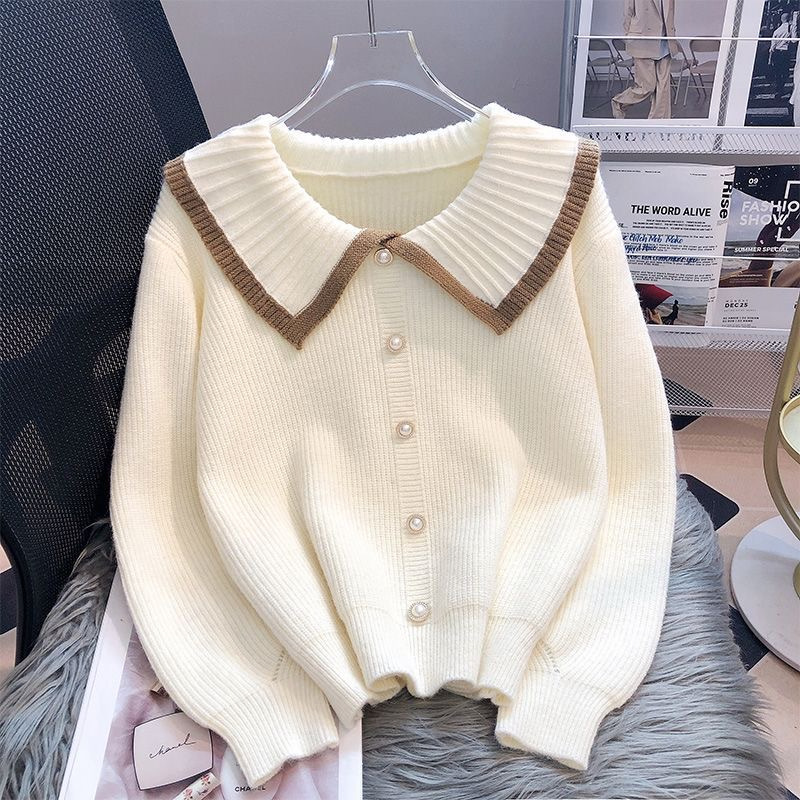 Sweet doll collar sweater cardigan for women 2023 autumn and winter New Online popular high-grade sweater coat fashion