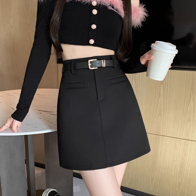 Black Skirt Spring and Summer Women's 2024 New High Waist Hip A- line Skirt Small Slim Suit Skirt