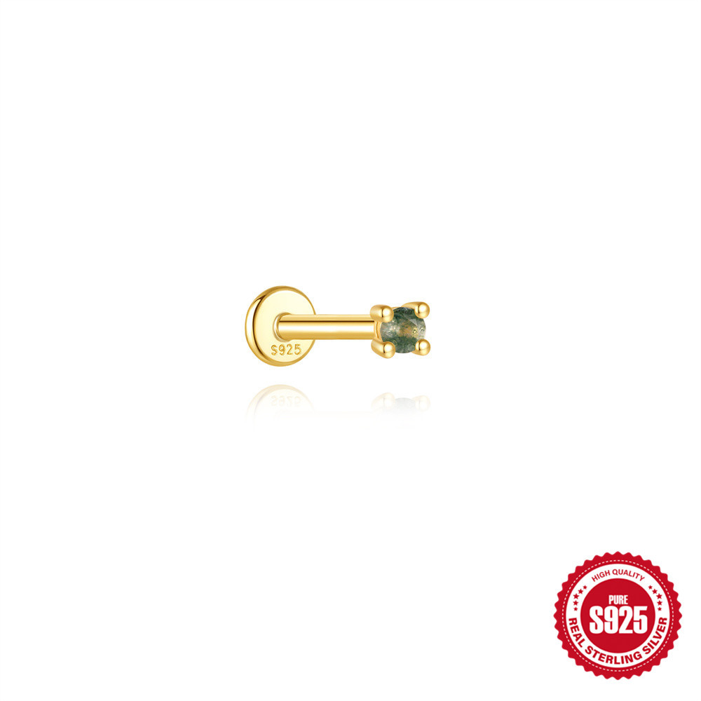 Picture of New S925 Sterling Silver Geometric Splicing Natural Moss Water Grass Water Drop Agate Flat Head Threaded Piercing Earrings