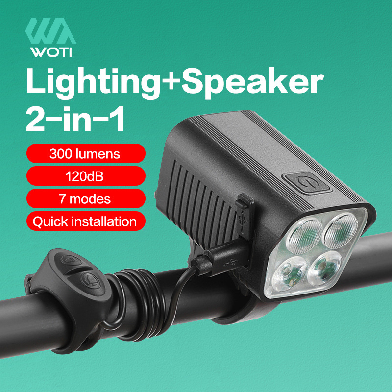 Bicycle headlight horn light USB charging night cycling light with electric horn riding mountain bike light