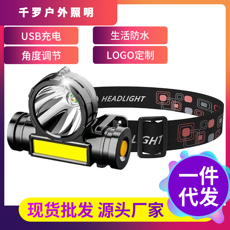 Cross-border headlight strong light rechargeable head-mounted ultra-long standby ultra-bright long-range led detection night miner's lamp flashlight