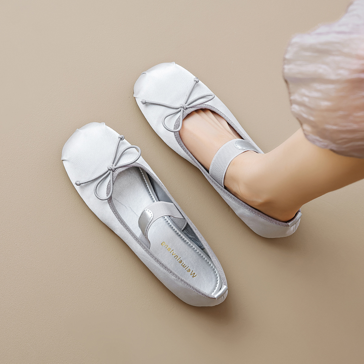 Weiwei Girl 222-1 Round Head Single Shoes Women's Flat Bow with Cute Fairy Style Ballet Shoes with Soft Bottom