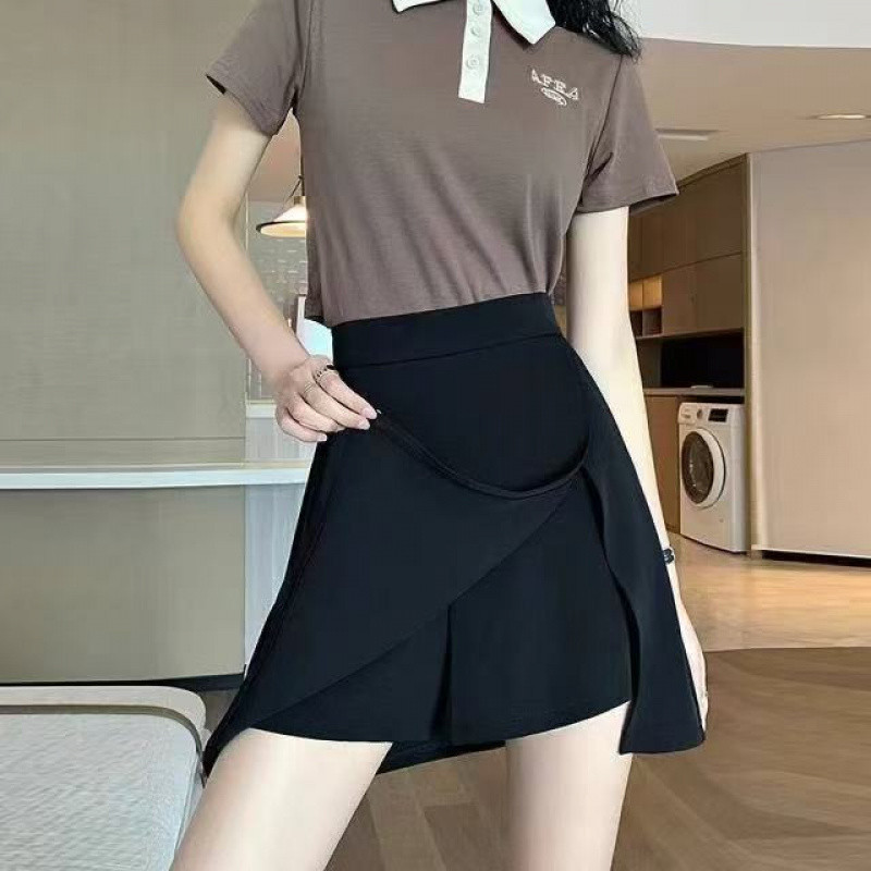 2025 Petite High-Waisted Black Skirt Summer Skirt New Large Size Irregular Anti