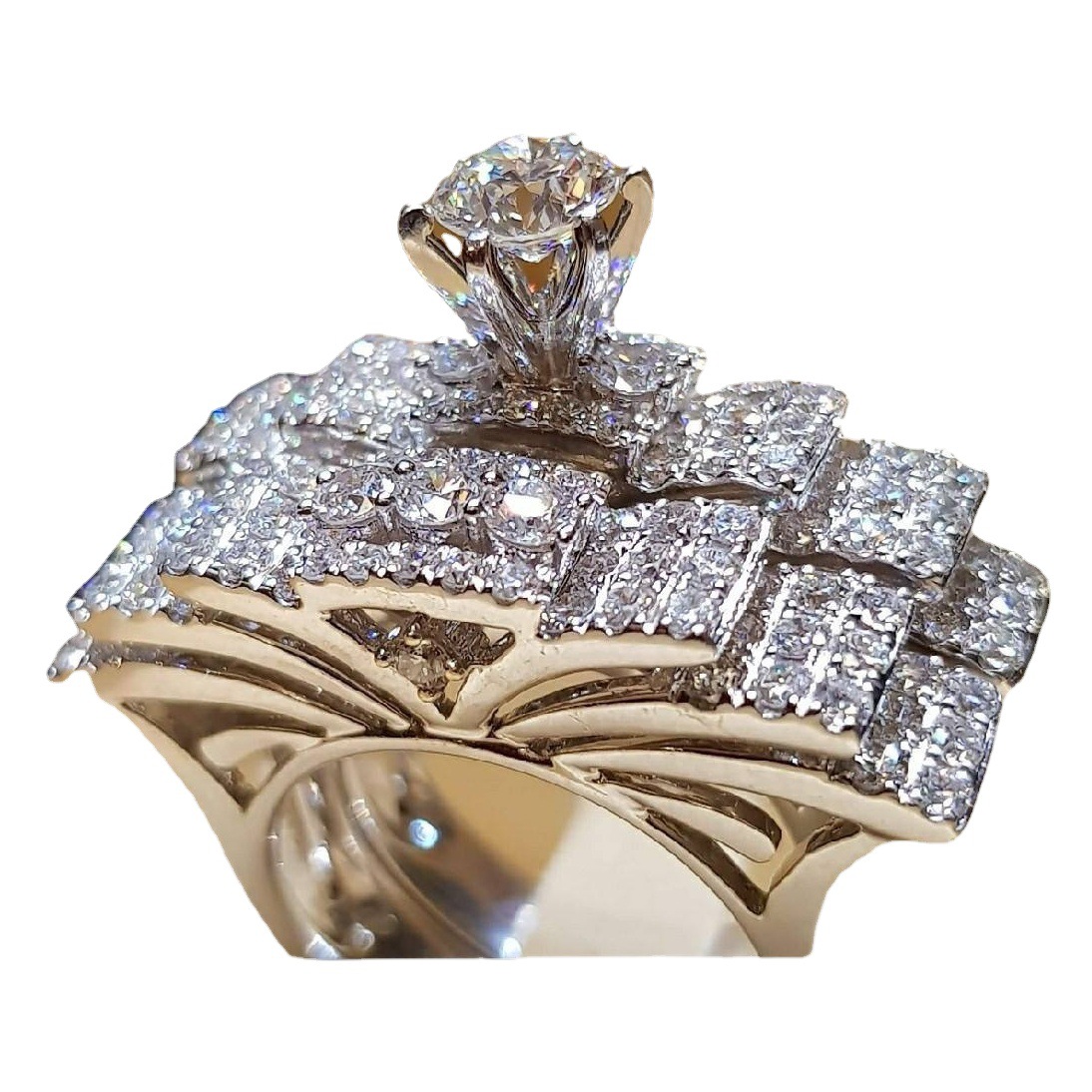 Zhen Rong ebay New Full Diamond Eight Heart Eight Arrows Zircon Ring European and American Creative Banquet Wedding Engagement Ring