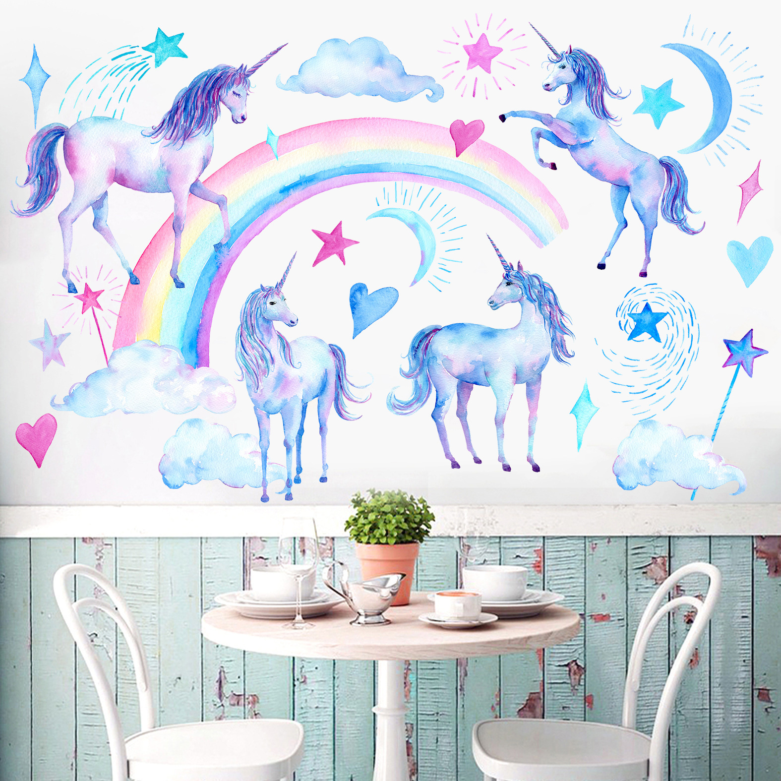 Factory cross-border new color unicorn wall stickers living room bedroom children's room removable stickers
