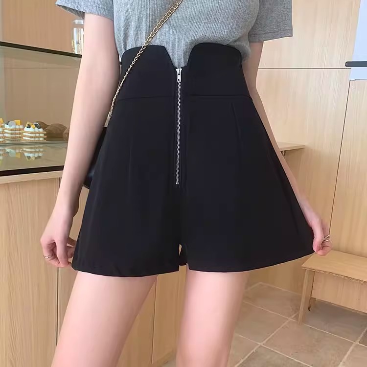 Chubby Size Suit High Waist Slimming Design Niche Shorts Women's Summer Hot Pants A MM Black Pants Sense Wide Legs