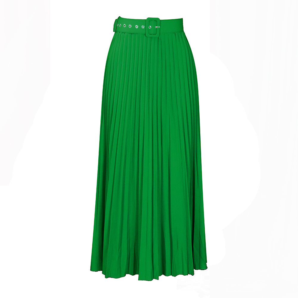 Picture of D293P with belt European and American women's clothing new high waist large skirt mid-length pleated temperament drape foreign trade skirt