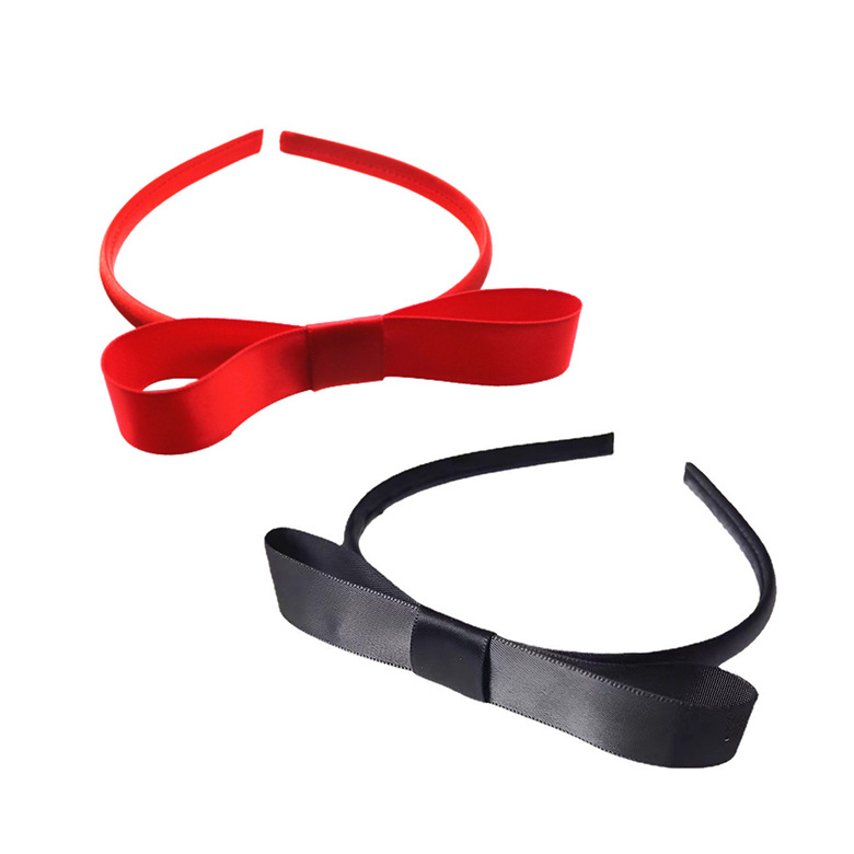 Cross-border European and American Children's Jewelry Solid Color Cute Bow Black Red 2 Color Ribbon Hairband Girl Hair Accessories Hairclip