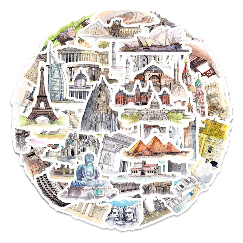 42 hand account travel around the world retro building high-rise bridge suitcase foreign trade laptop stickers