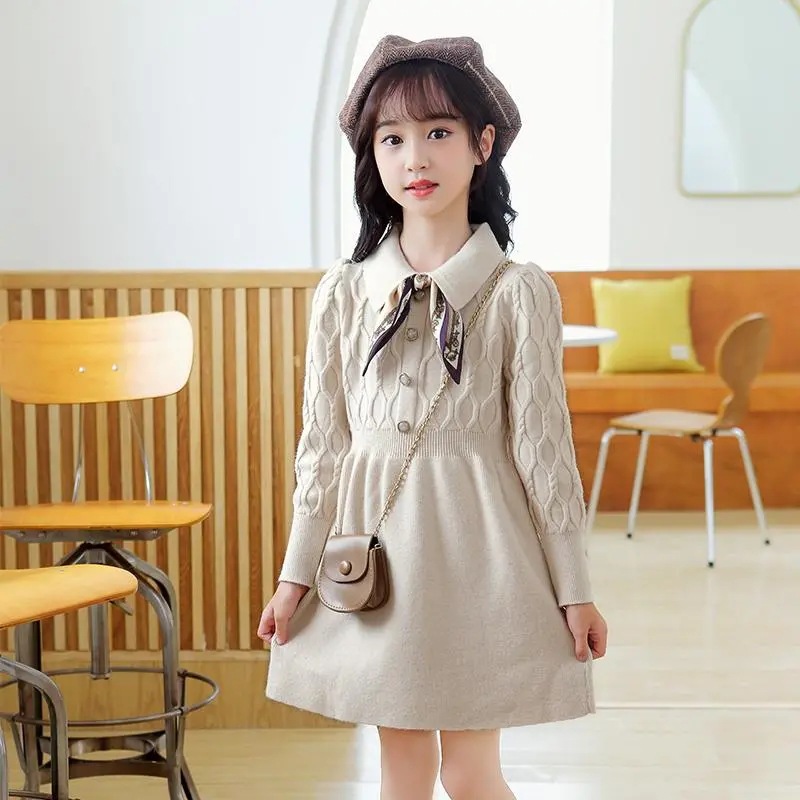 Picture of Children's Autumn and Winter New Stylish Knitted Sweater Primary and Secondary School Students Bottoming Sweater Dress Children's Clothing Girls' Autumn and Winter Dress