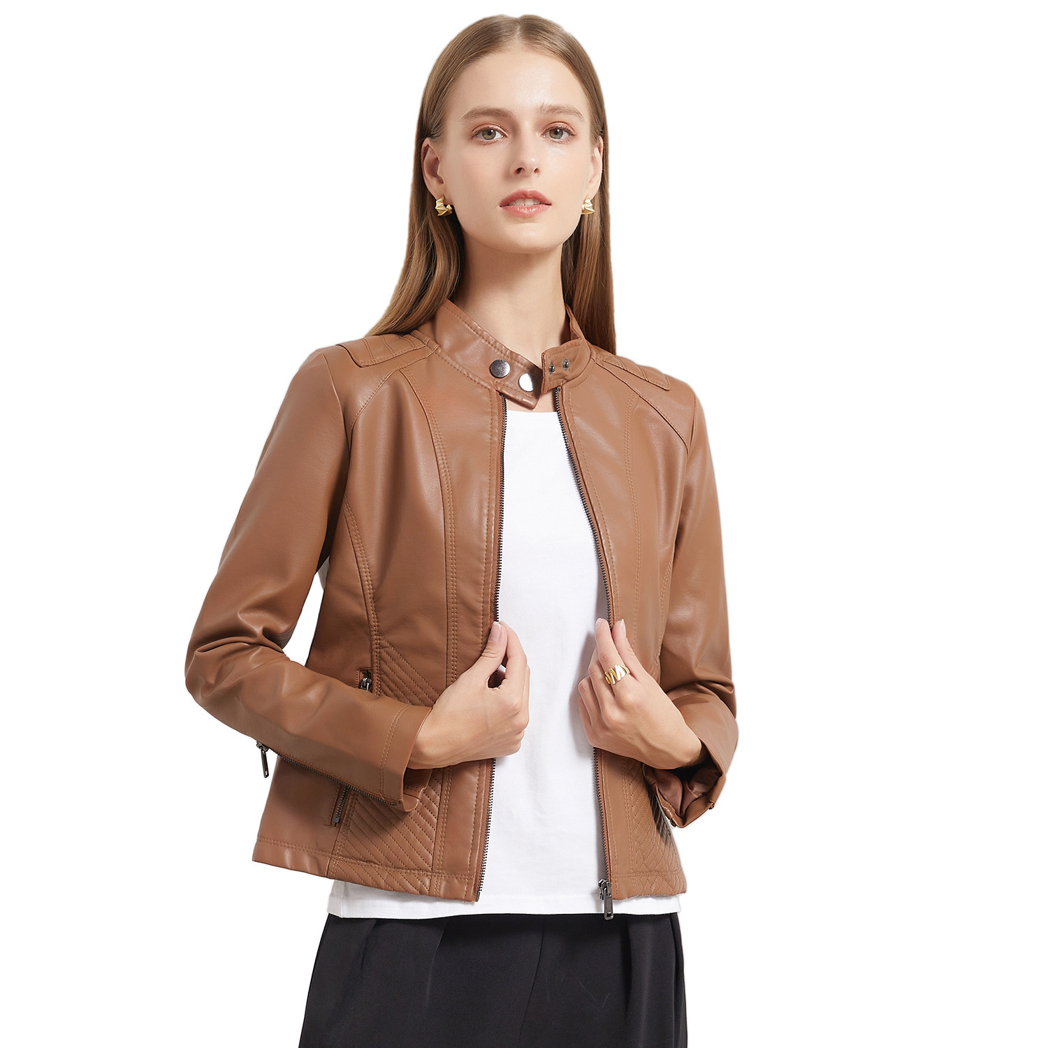 Fashion women's clothing, Russian autumn and winter design, high-end leather clothing, simple and trendy, good-looking women's jacket