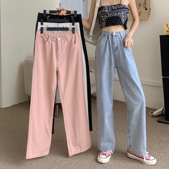 Picture of High Waist White Jeans Women's Autumn 2024 New Loose Wide Leg Pants Pink Straight Pants Ins