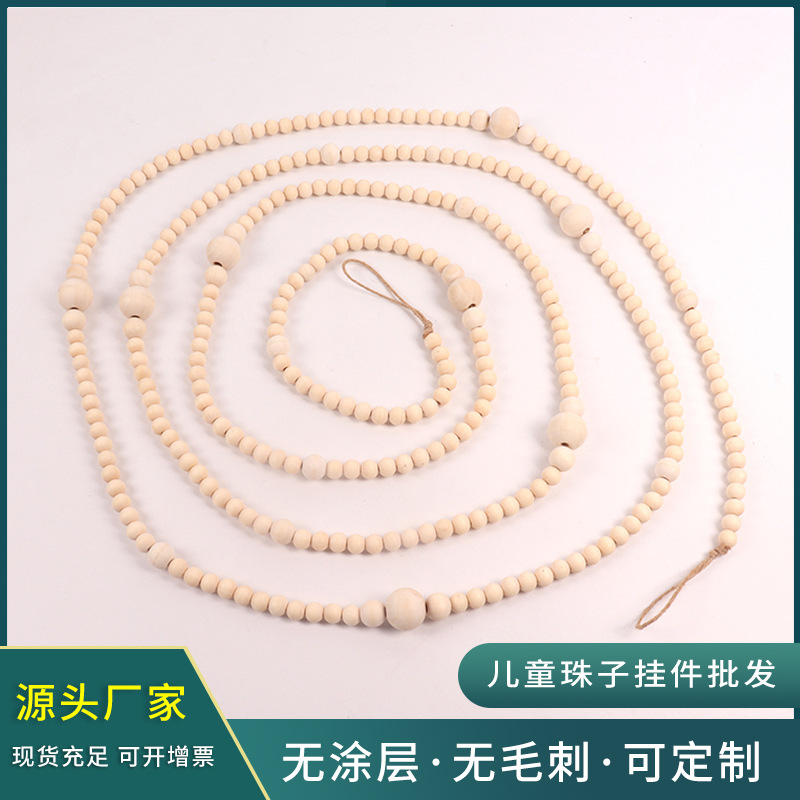 Picture of Amazon Hot Selling Home Decorative Beads Pendant Hemp Rope Tassel Wood Beads String Original Wood Color Superba Wood Beads Hanging Ornaments