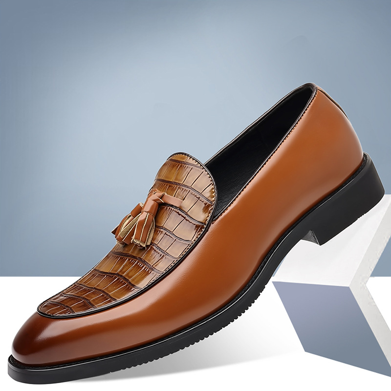 9608-1 Tassel loafers British Small Leather Shoes Men's Youth Pointed Tassel Bean Shoes Loafers Men's