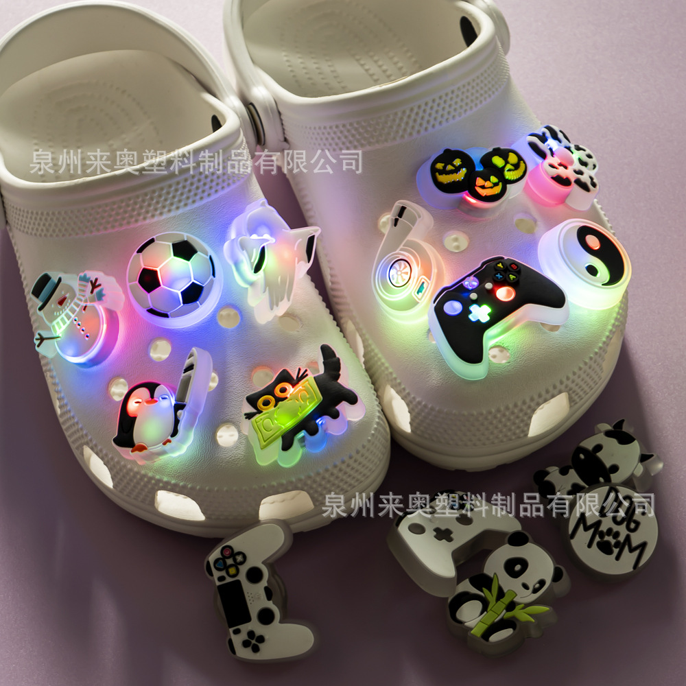 Cross-Border Hot-Selling Garden Shoes Led Light Shoe Accessories in Stock Boy Cartoon Hole Shoes Flower Led Flashing DIY Shoe Buckle