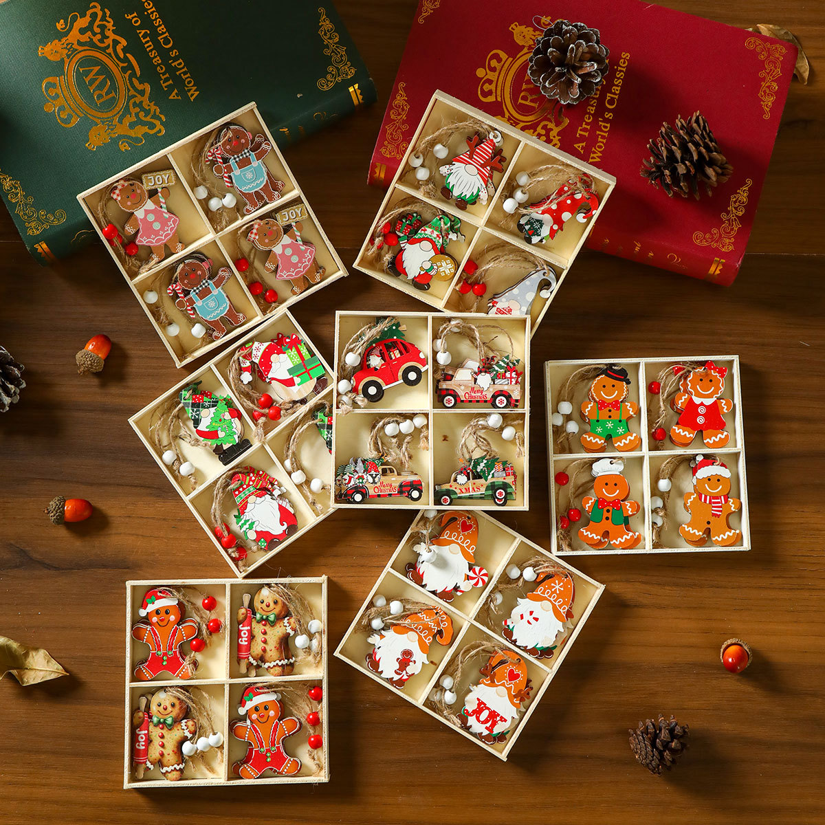 Picture of New 12 Pack Faceless Old Man Christmas Wooden Pendant Boxed Christmas Tree Small Hangers Christmas Decorations