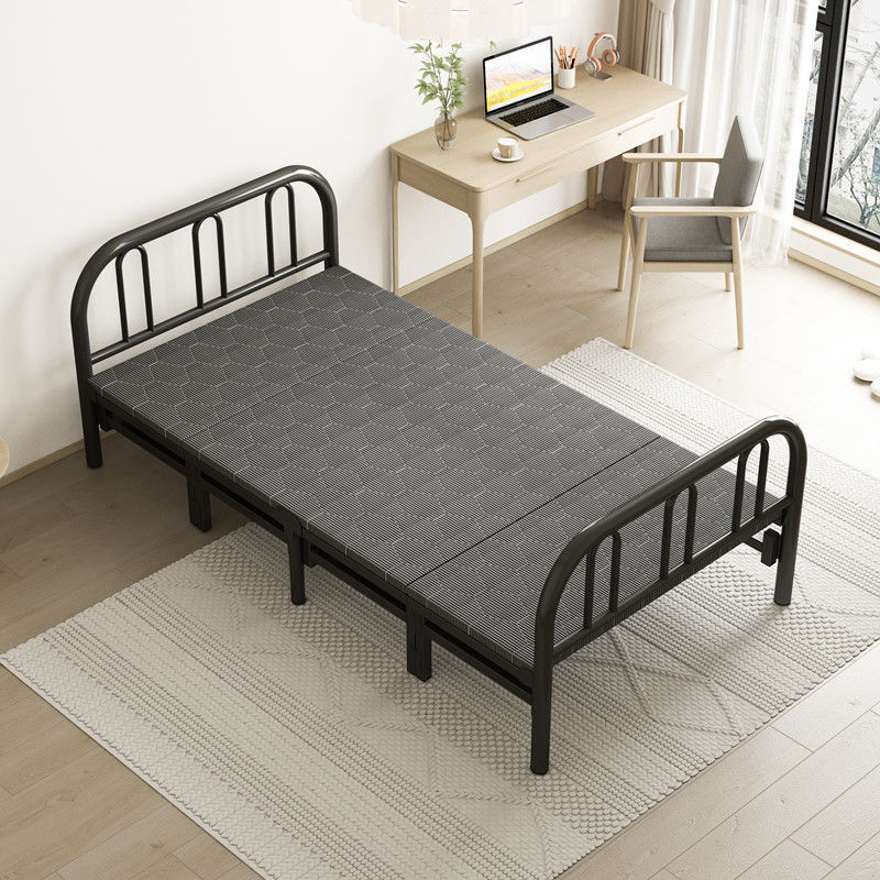 Picture of Home folding bed, double bed, rental house, simple bed, office lunch break bed, dormitory hard board bed, wrought iron bed