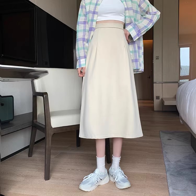 plus size women's clothing gray suit skirt women's autumn new chubby girl slimming A- line belly covering hip skirt