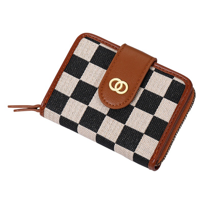 Korean Style Fashion Wallet Women's Short New Arrival Zipper Canvas Stitching Vintage Multi-Card All-in-One Bag Large Capacity Wallet