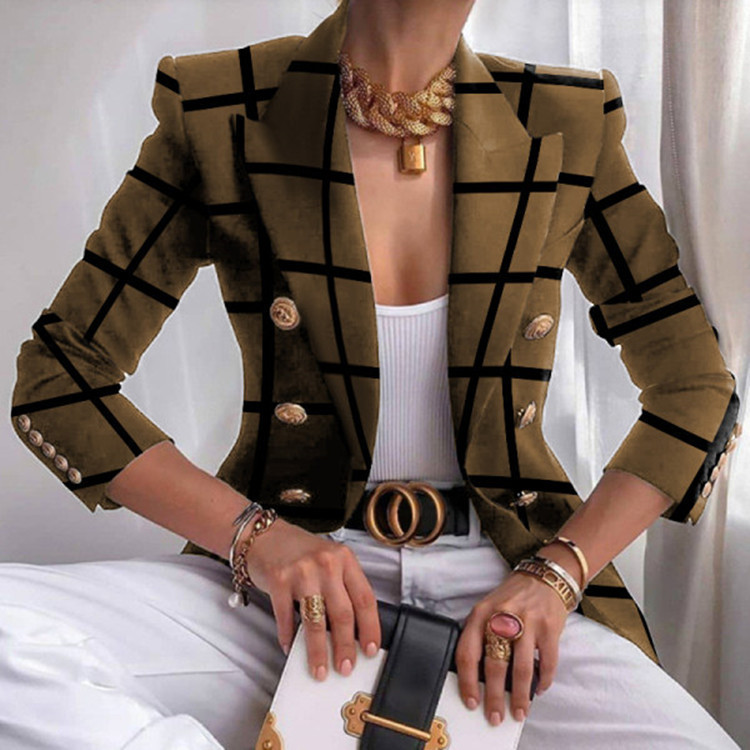 Picture of 2023 European and American New Women's Coat Autumn and Winter Printed Small Suit Slim-fit Fashion Short Double-breasted Top for Women