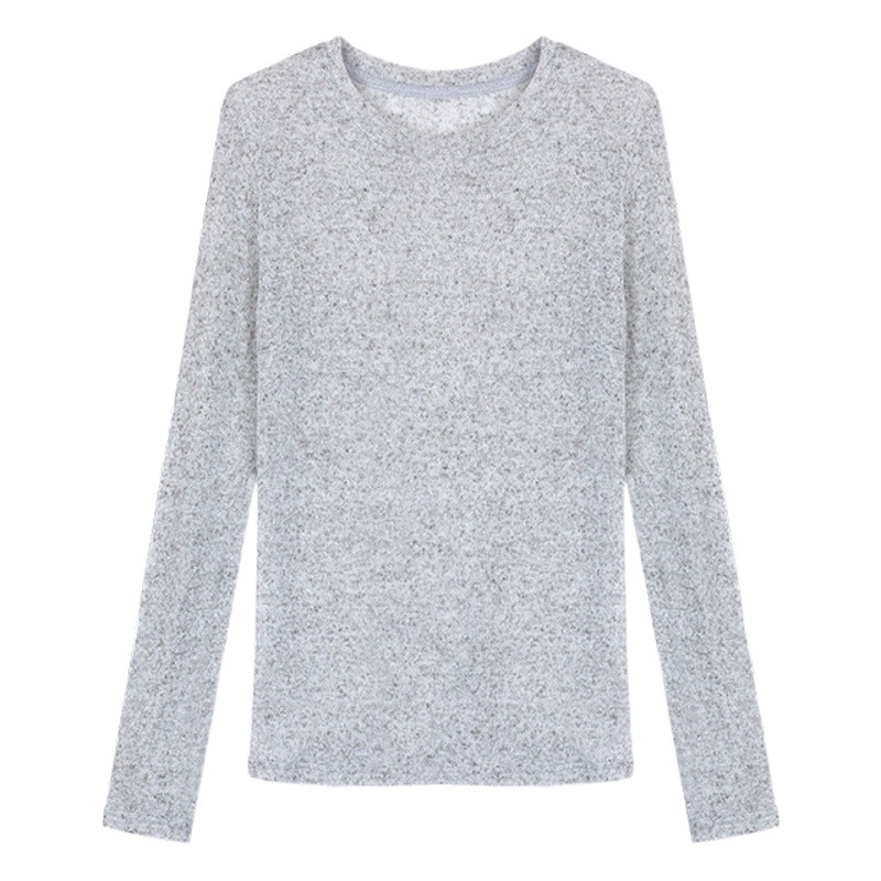 Gray Long-Sleeved Knitted Sun Protection Shirt for Women, Blouse T-Shirt, Slimming Thin Air-Conditioning Shirt, Casual Top, Fashionable