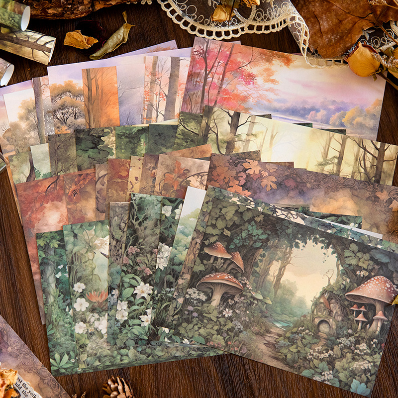 Yanji background material Paper Forest fairy tale series retro Journal material decorative collage base Message 4 models