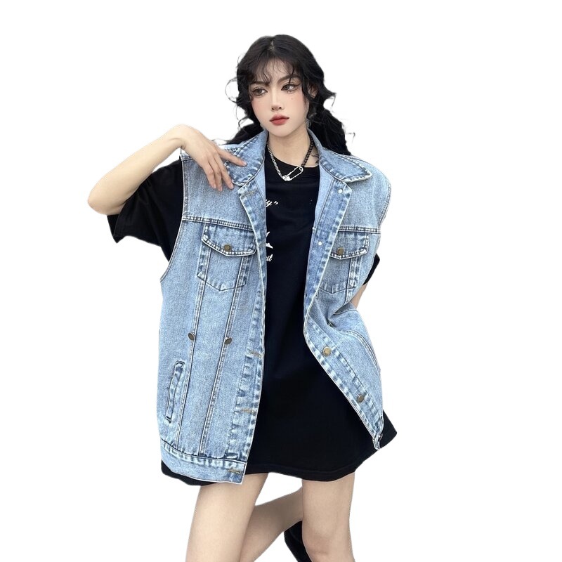 Picture of Real Shot of Spring 2025 New Loose Slimming Look Vest Trendy Style Sense of Design Design Waist Adjustable Denim Jacket