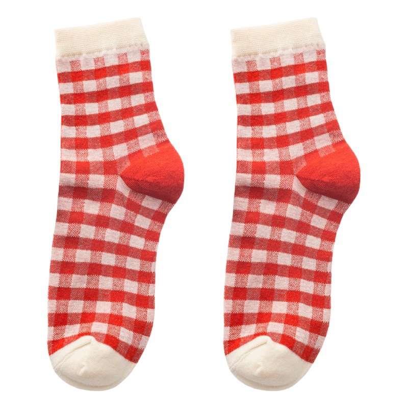 Japanese Mid-Length Socks Children's Striped Plaid Cute Cherry Strawberry Lolita Girl's Soft Girl's Picnic Red Socks